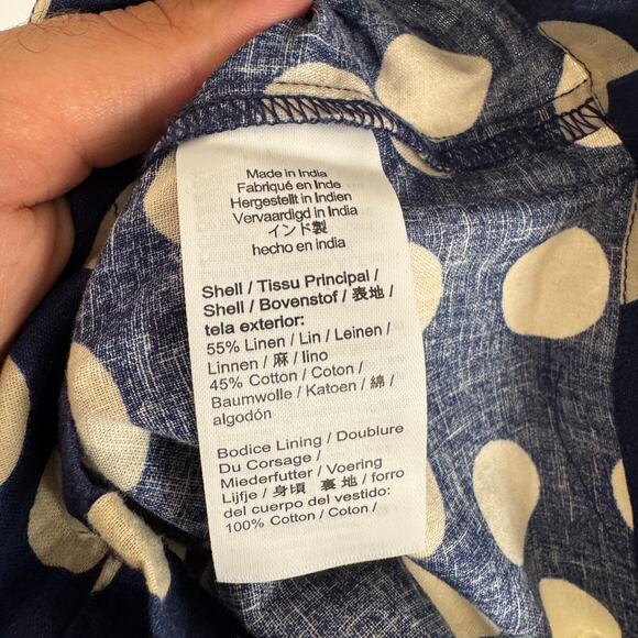 J.Crew Crewcuts Smocked Jumpsuit Girls 10 Navy White Polk Linen Blend One Piece - Picture 9 of 10